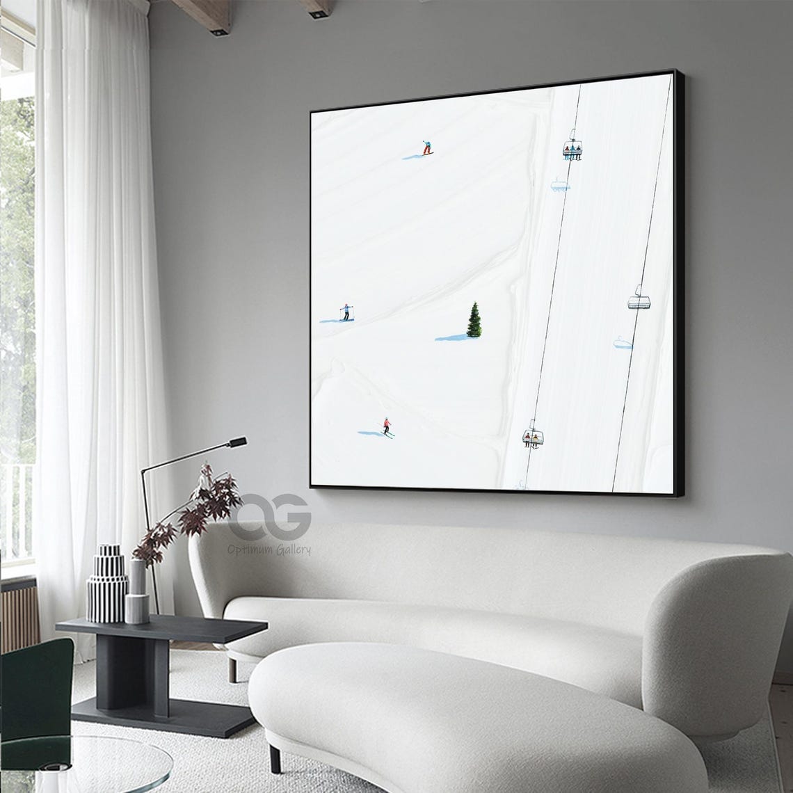 Aerial Ski Slope Lone Pine Ski Lift Gondolas Minimal Winter Poster - Image 3