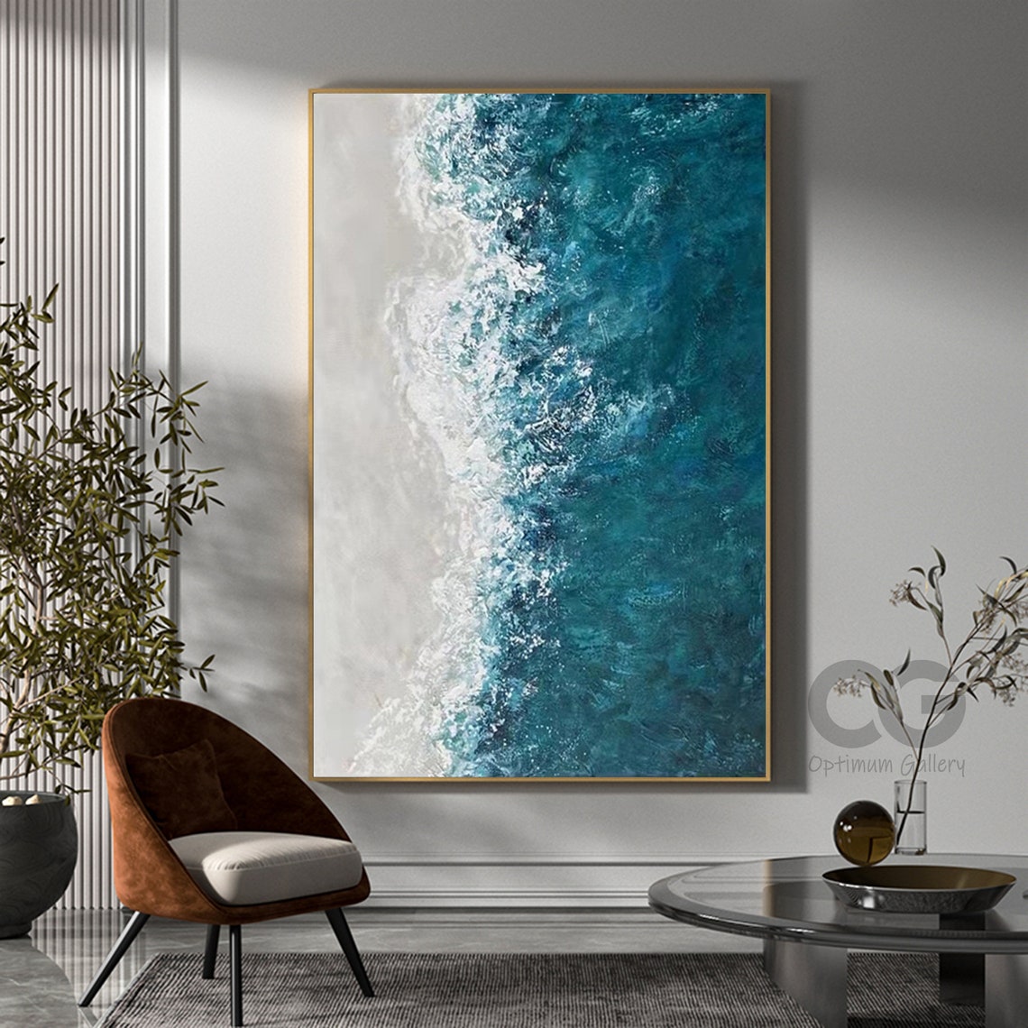 Emerald Green Wave Meeting White Shore Vertical Ocean Art Poster - Image 3