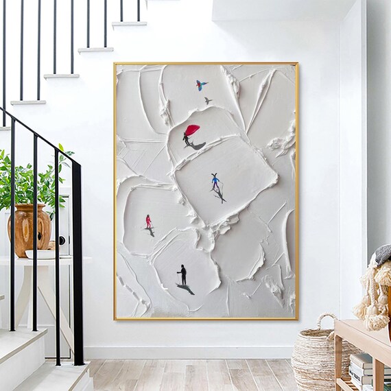 Skier On Snowy Mountain Wall Art Ski Sport Painting Skiing On Snow Art Decor Custom Painting Textured Wall Art Personalized Gift For Skier