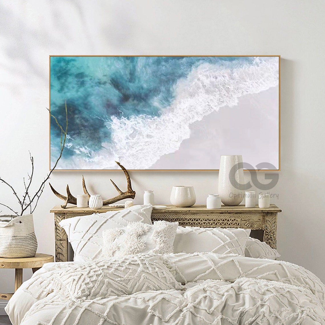 Aerial Turquoise Ocean Wave Crashing White Foam Panoramic Beach Poster - Image 3