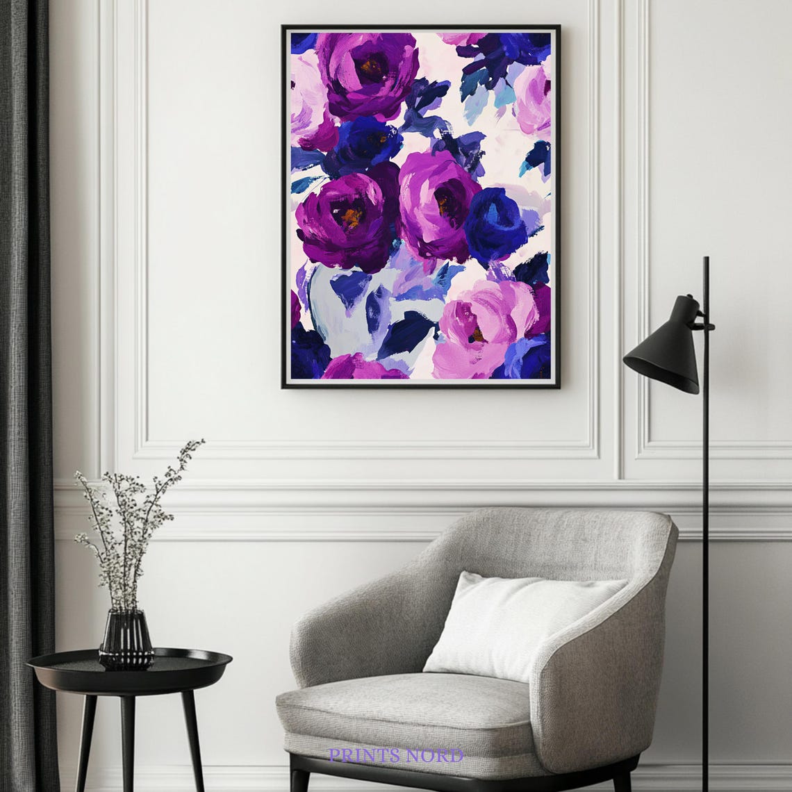 Purple Pink Rose Floral Print Abstract Botanical Oil Painting Wall Art Romantic Valentines Day Gifts Living Room Bedroom Home Decor - Image 3