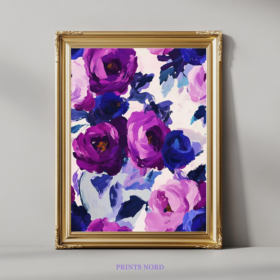 Purple Pink Rose Floral Print Abstract Botanical Oil Painting Wall Art Romantic Valentines Day Gifts Living Room Bedroom Home Decor