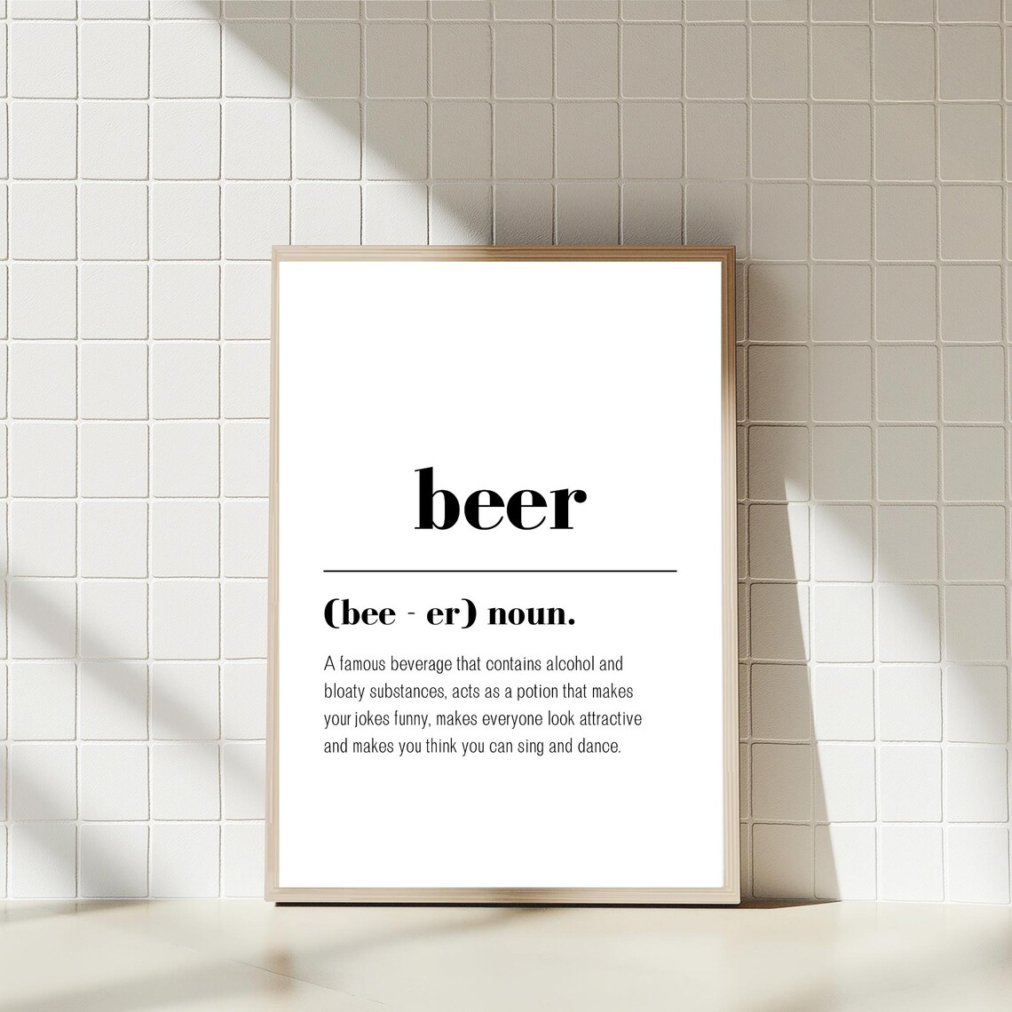 Funny Beer Definition Poster, Minimalist Bar