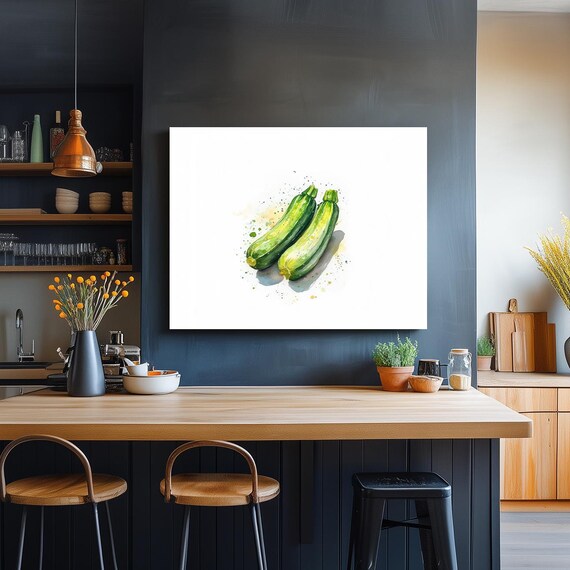 Zuchini Wall Art Landscape Kitchen Vegetable Print Cooking Art Watercolor Painting Landscape Culinary Art