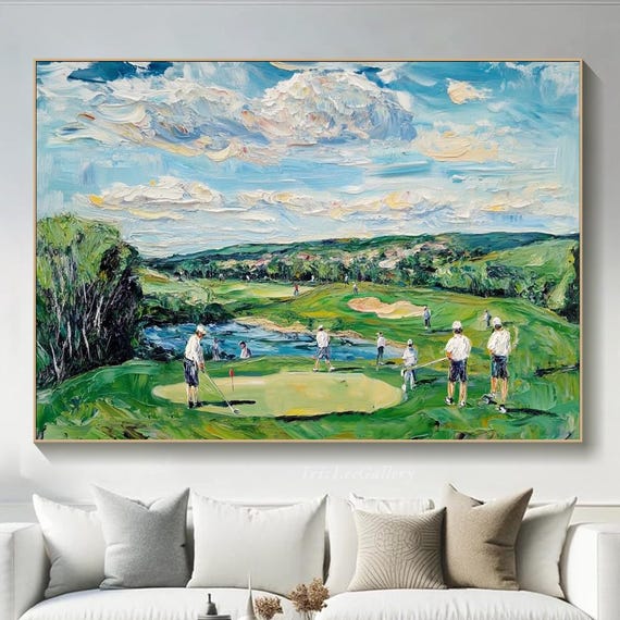 Large Golf Course Art Impressionist Golf Painting Texture Golf Wall Art Green Golf Gift For Men Golf Sports Art Luxury Golf Art For Office