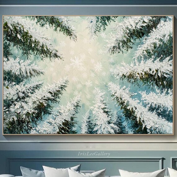 Winter Forest Painting On 3d Snowy Textured Wall Art Abstract Wonderland Snowfall Decor Nature Inspired Art Living Room Art