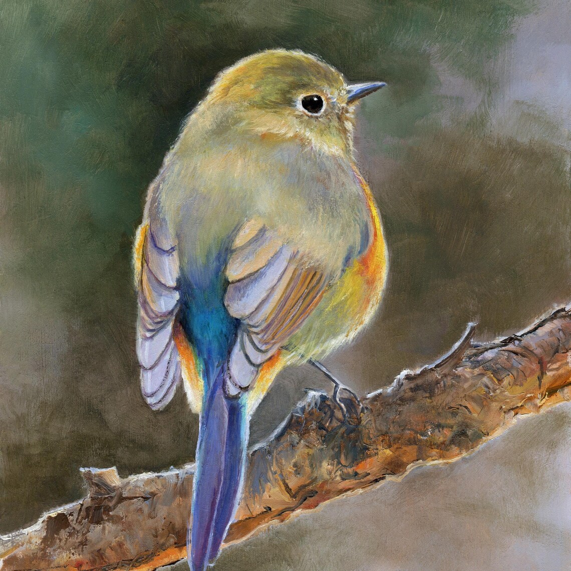 Colorful Songbird On Branch Realistic Wildlife Oil Painting Poster