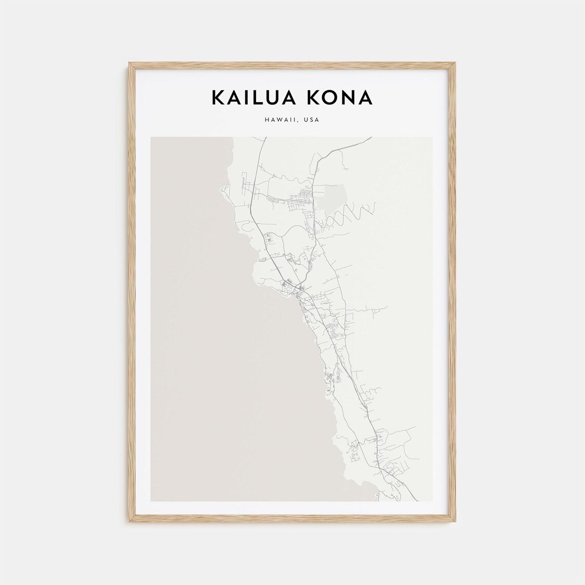 Kailua Kona Hawaii Minimalist Coastal City Street Map Art Poster