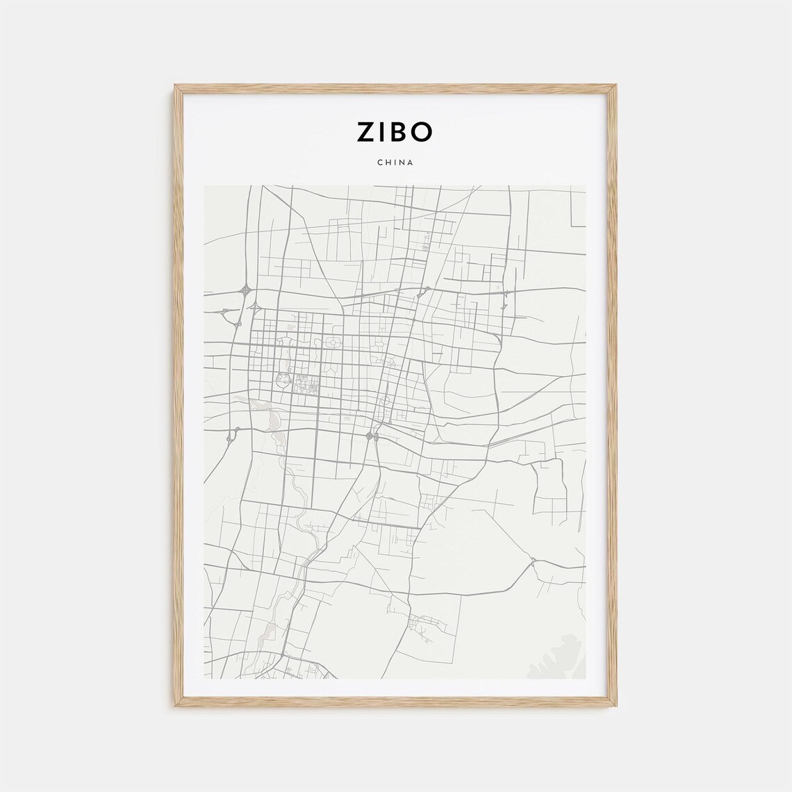 Zibo China Shandong Minimalist City Street Map Modern Decor Poster