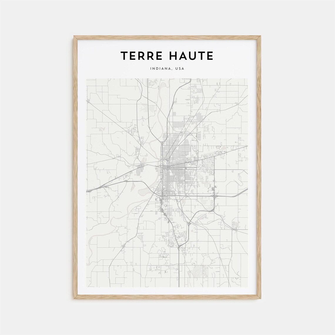 Terre Haute Indiana USA Minimalist Street Map Line Art Poster