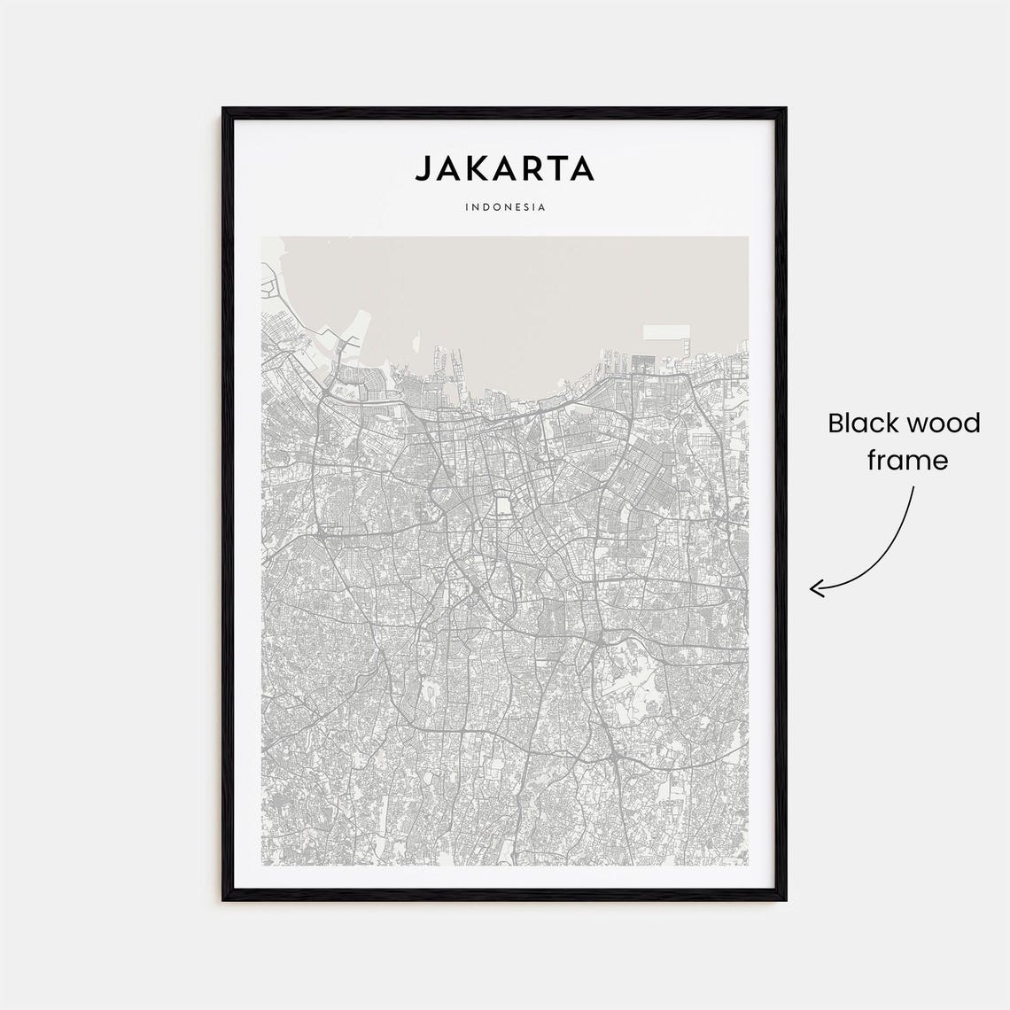 Jakarta Indonesia Minimalist Black White City Map Street Poster - Image 3