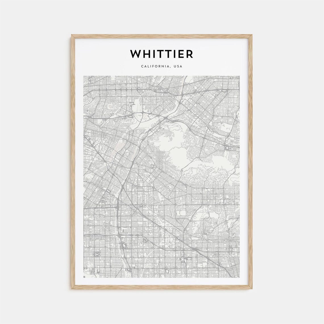 Whittier California USA Minimalist City Street Map Wall Poster