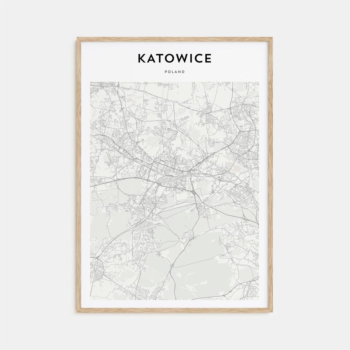 Katowice Poland Minimalist City Street Map Poster with Bold Type