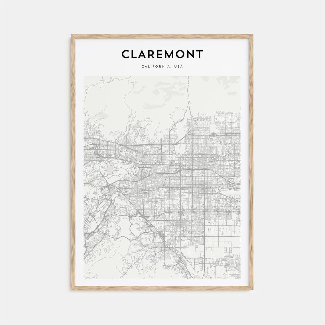 Claremont California USA Minimalist Black White City Map Poster