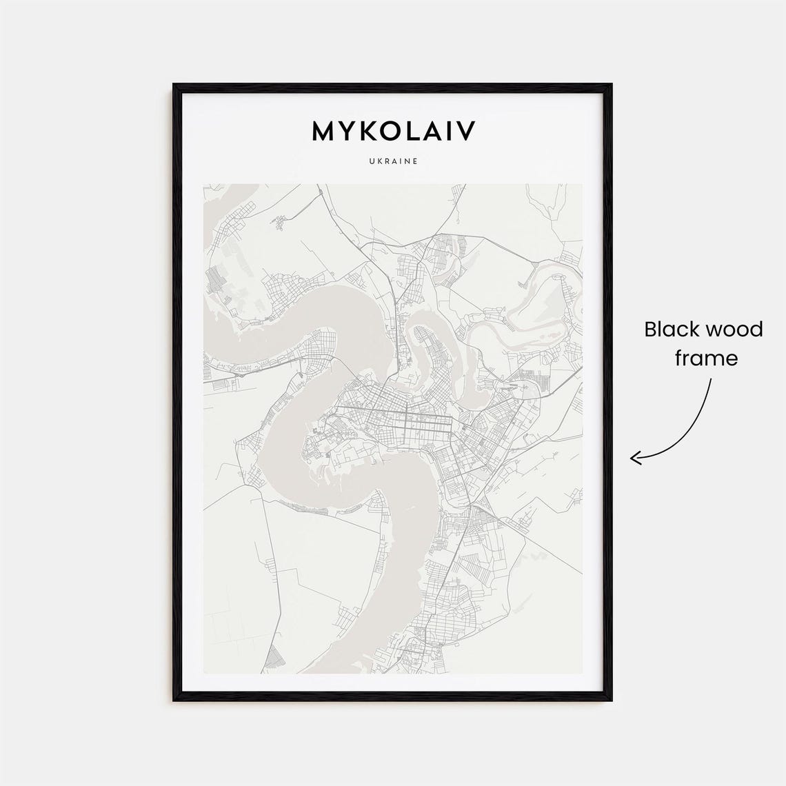 Mykolaiv Ukraine River Bend Minimalist Beige Street Map Poster - Image 3