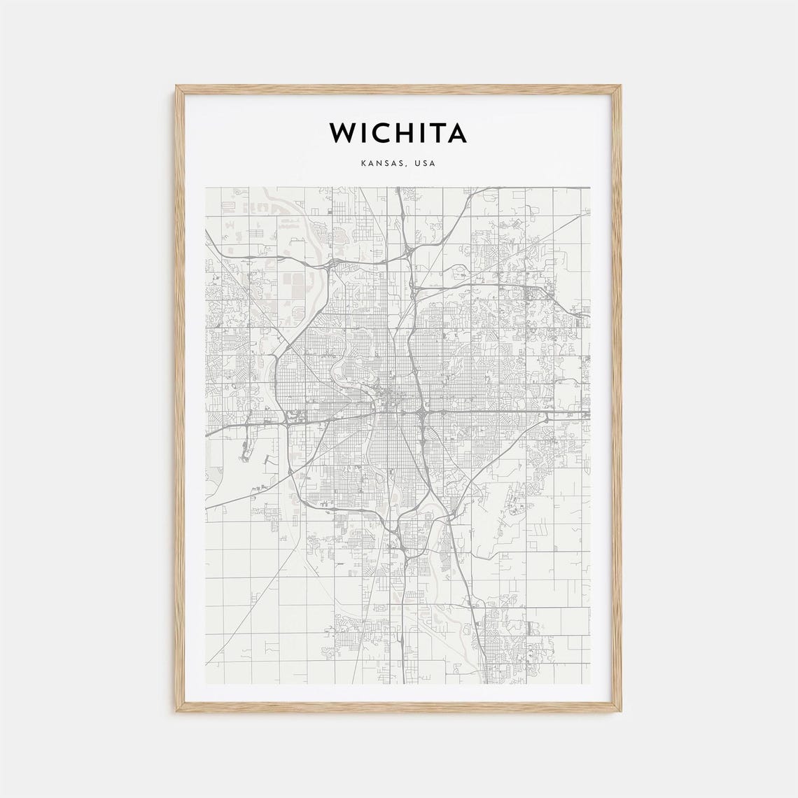 Wichita Kansas Minimalist City Street Map Poster with Bold Typography