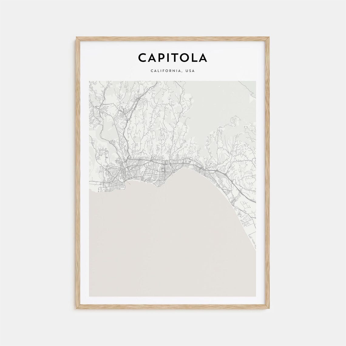 Capitola California Minimalist Beach Town Street Map Wall Art Decor