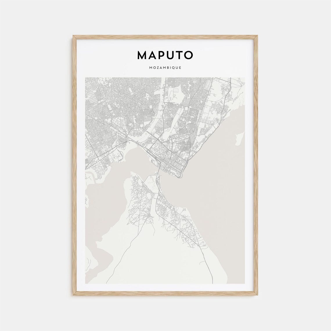 Maputo Mozambique Minimalist City Street Map Black White Art Poster
