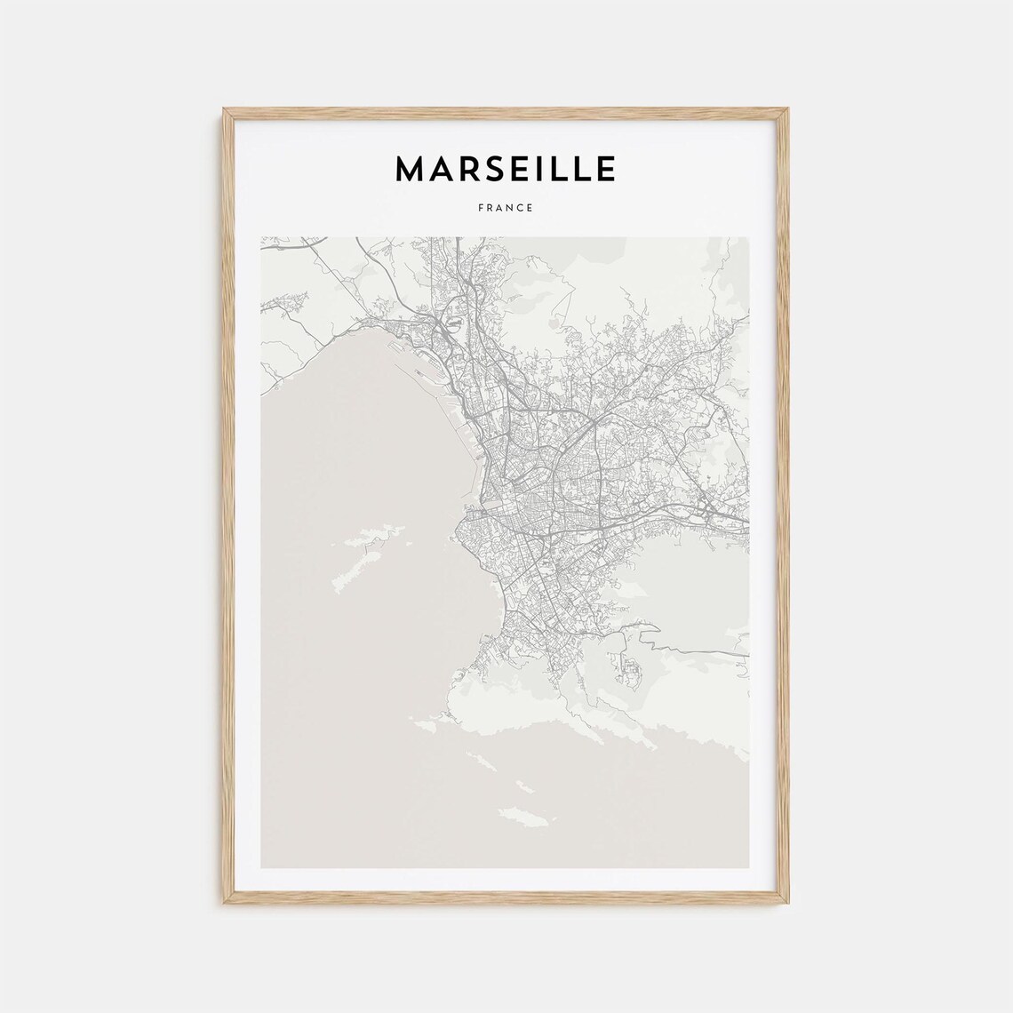 Marseille France Minimalist Coastal Street Map Beige Travel Poster