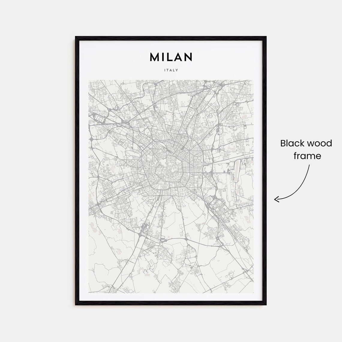 Milan Italy Minimalist Black And White City Street Map Poster Europe - Image 3