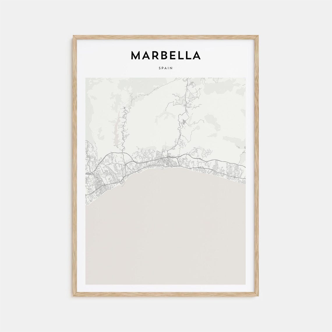 Marbella Spain Costa del Sol Beige Minimalist Coast Map Art Poster