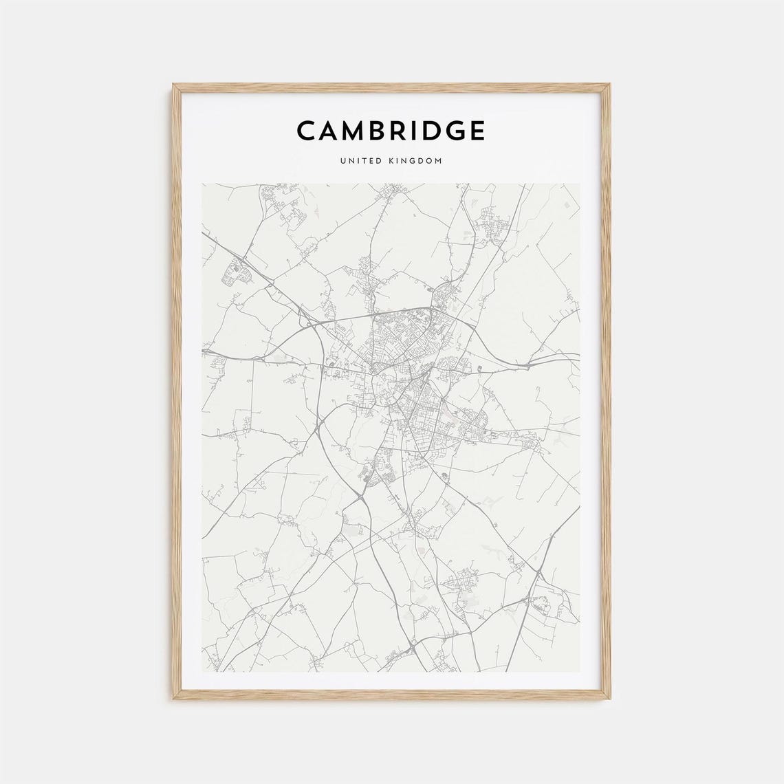 Cambridge United Kingdom Minimalist Black White City Map Street Poster