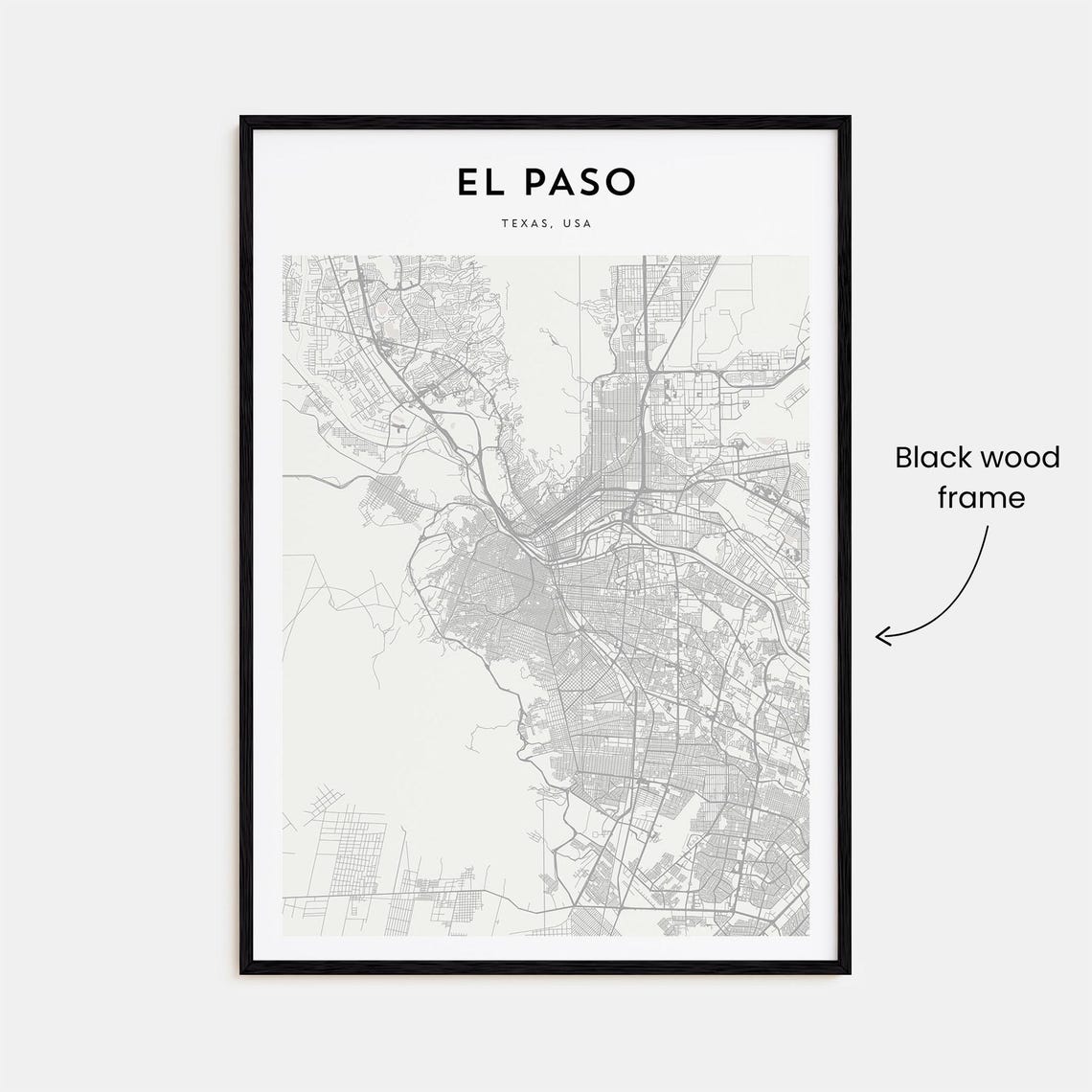 El Paso Texas Desert Minimalist Monochrome Street Map Art Poster - Image 3
