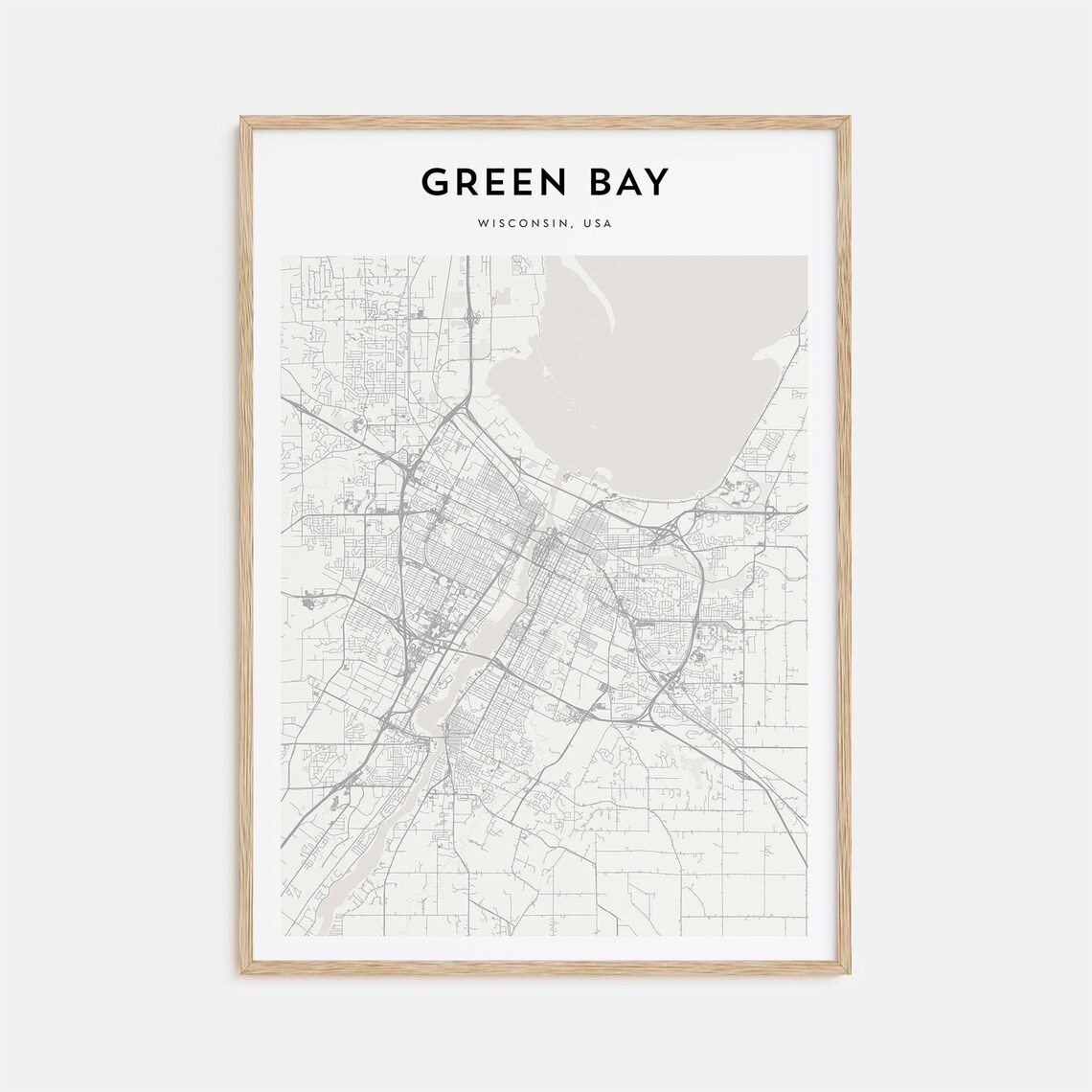 Green Bay Wisconsin Minimalist Street Map Monochrome Art Poster