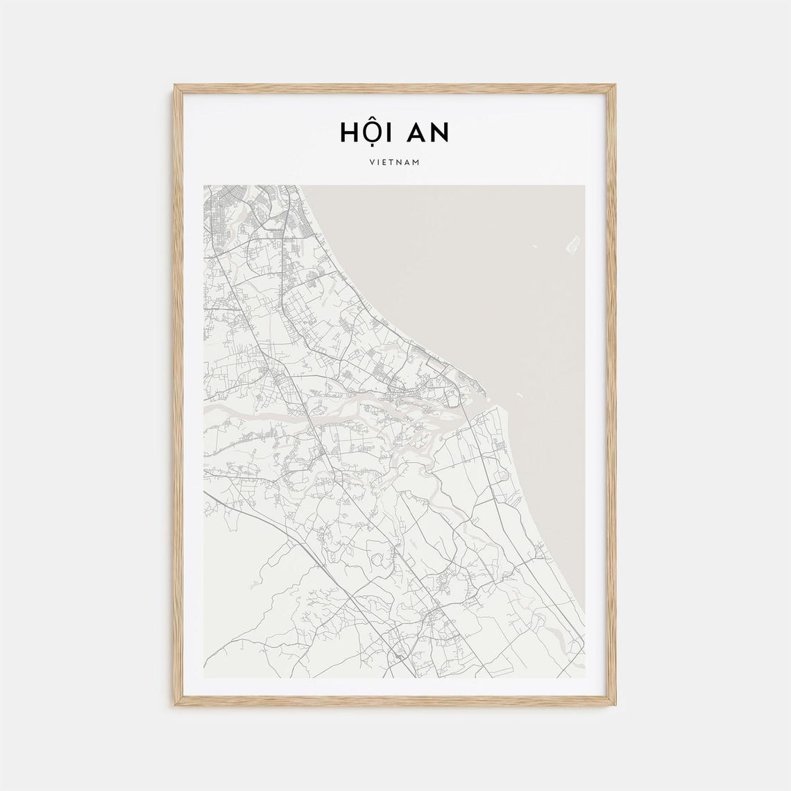 Hoi An Vietnam Minimalist Beige Coastal City Map Wall Decor Poster