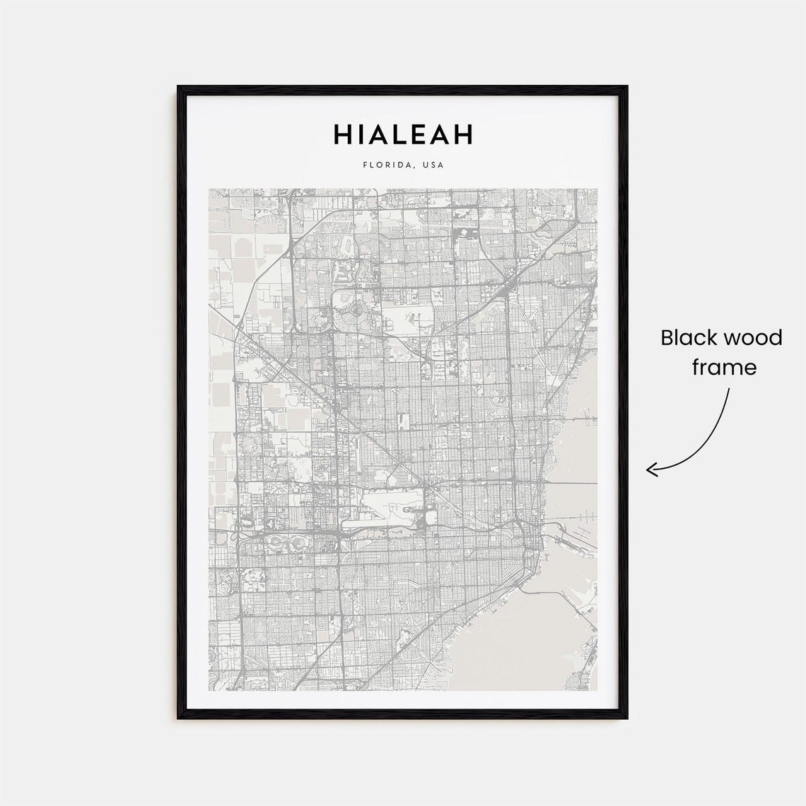 Hialeah Florida USA Minimal Street Map Black and White Poster - Image 3