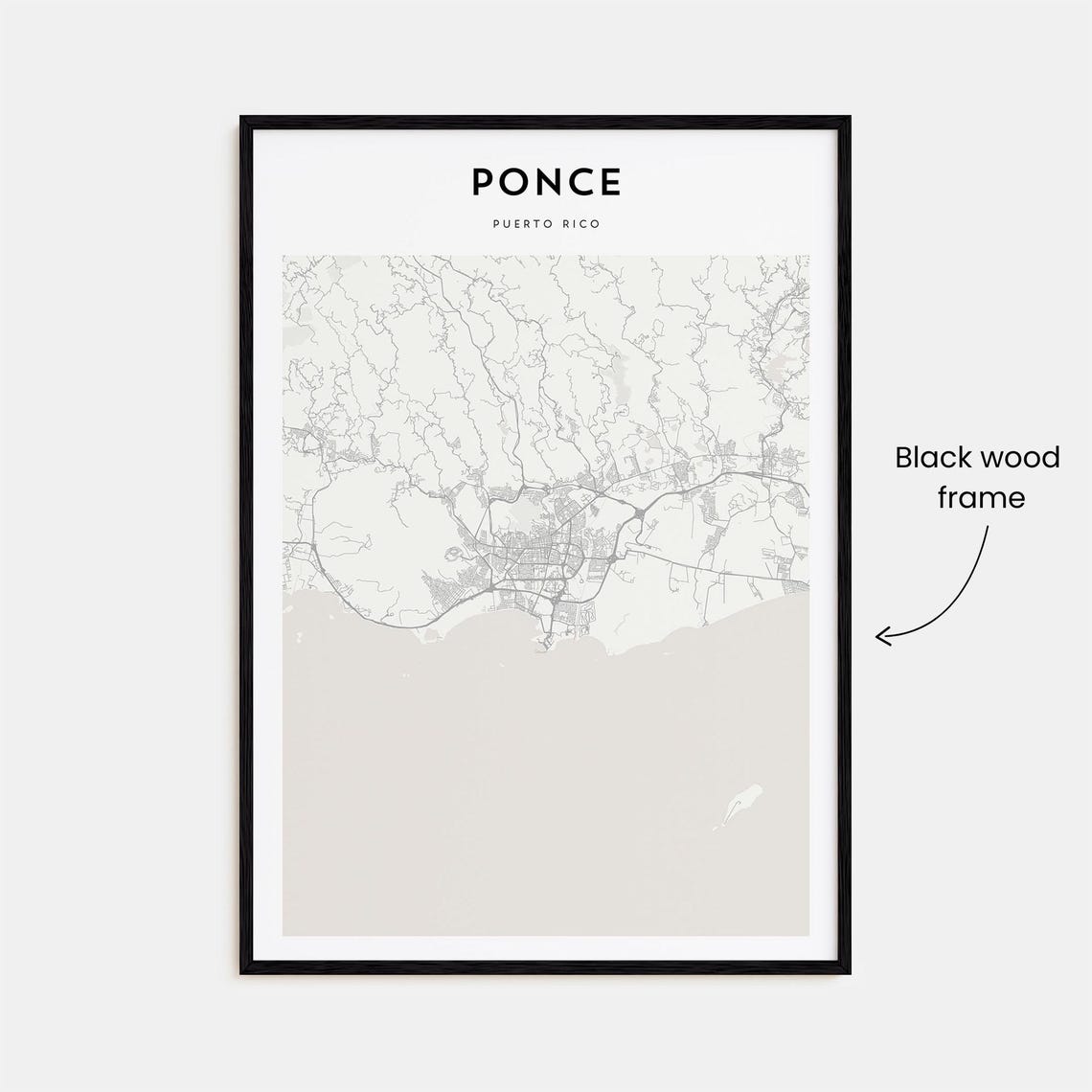 Ponce Puerto Rico Minimalist Black and White City Map Art Poster - Image 3