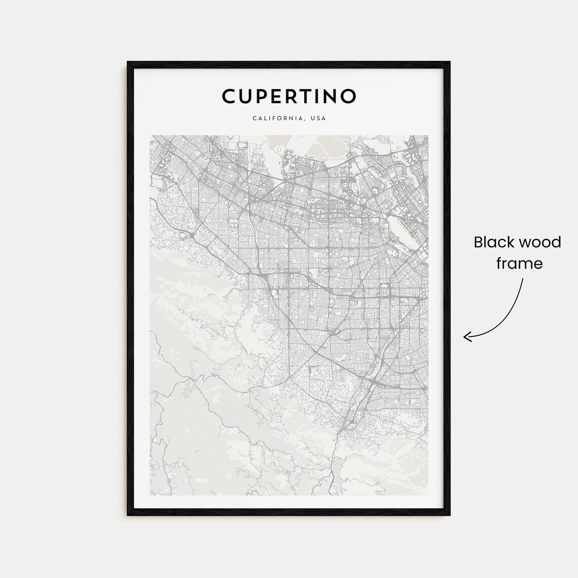 Cupertino California Modern Minimalist City Street Map Travel Poster - Image 3