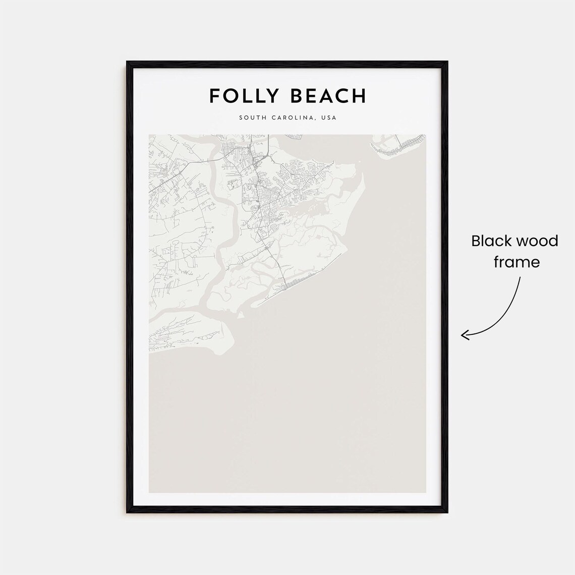 Folly Beach South Carolina USA Minimalist Beige Coastal Map Poster - Image 3