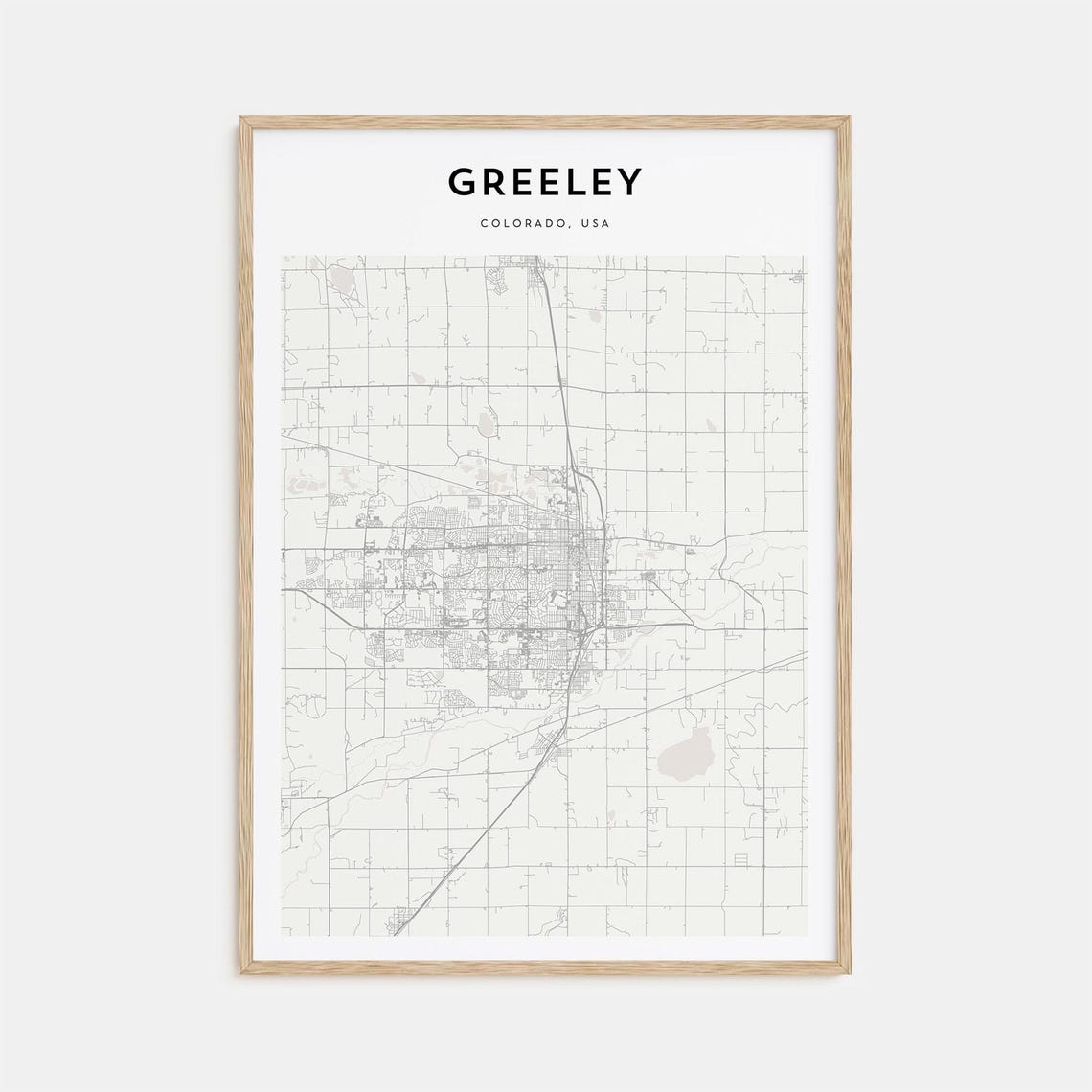 Greeley Colorado Minimalist Street Map Monochrome Art Poster