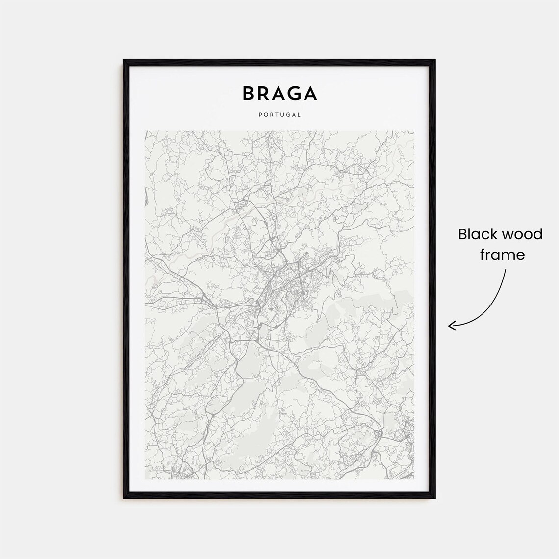 Braga Portugal Minimalist City Street Map Beige Travel Poster - Image 3