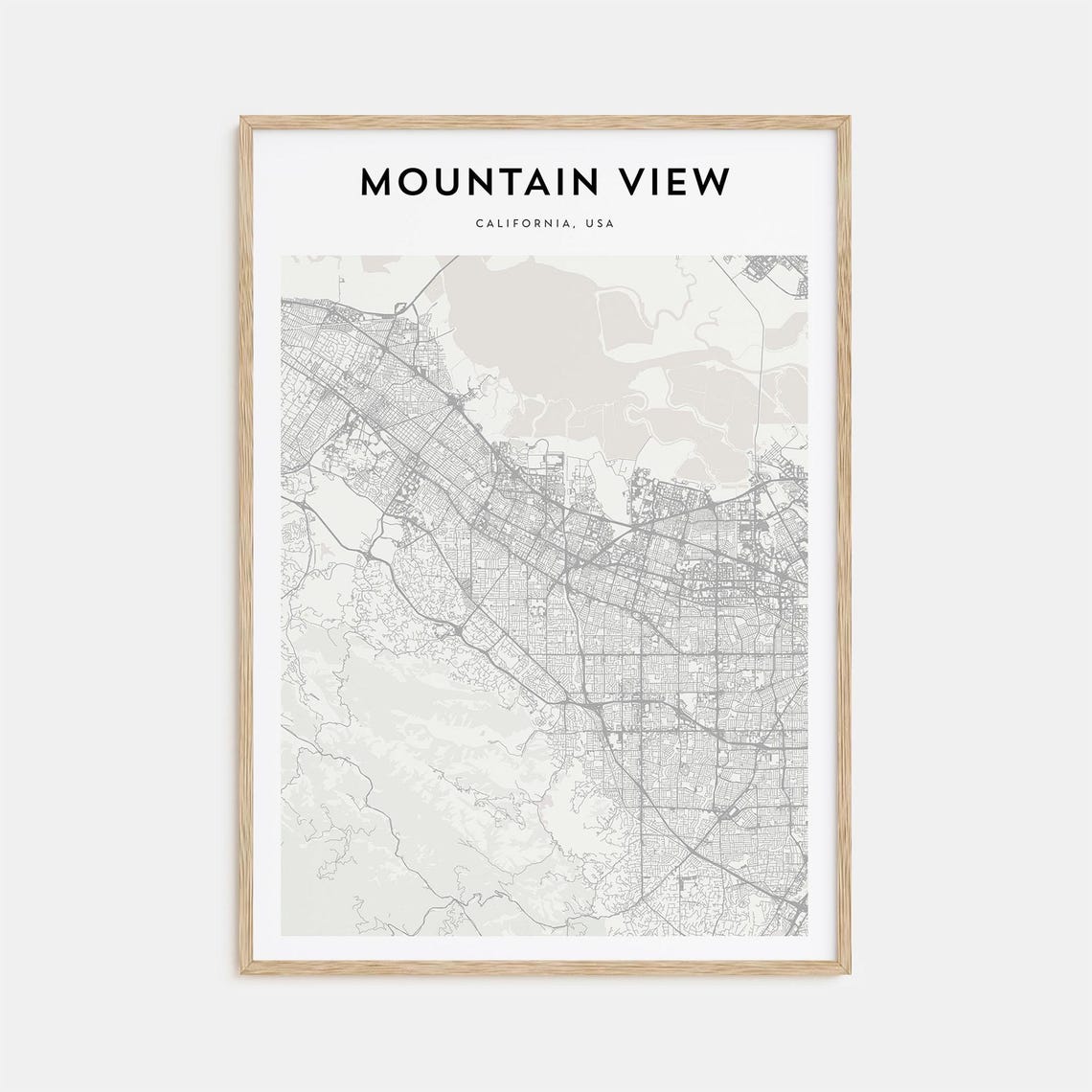 Mountain View California Minimalist City Street Map Black White Poster