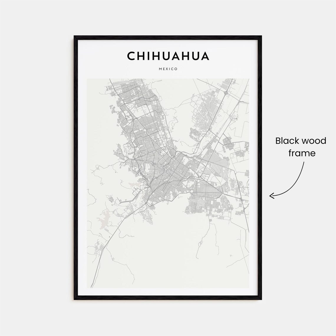 Chihuahua Mexico Minimalist Black White City Map Home Decor Poster - Image 3
