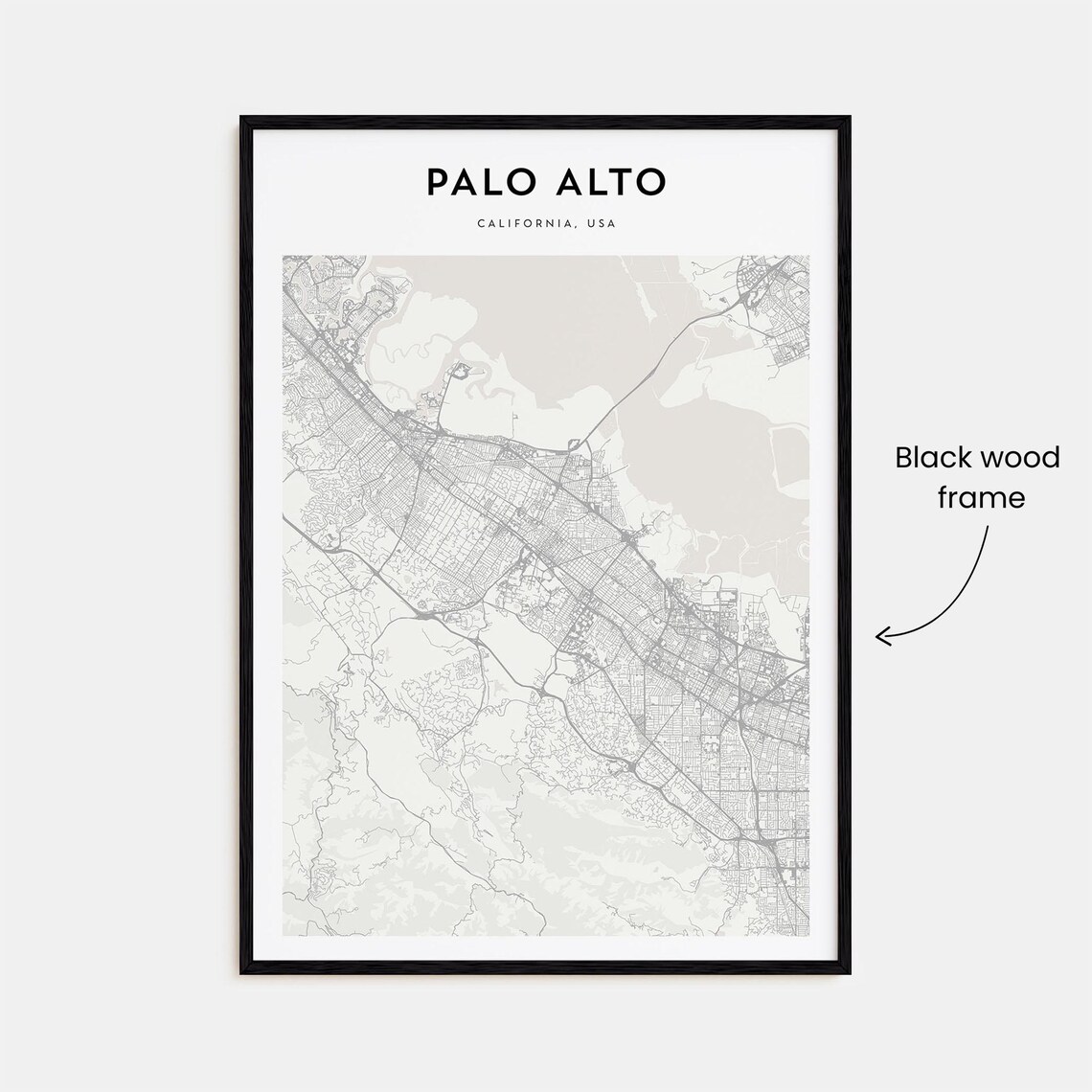 Palo Alto California Minimalist Monochrome Street Map Art Poster - Image 3