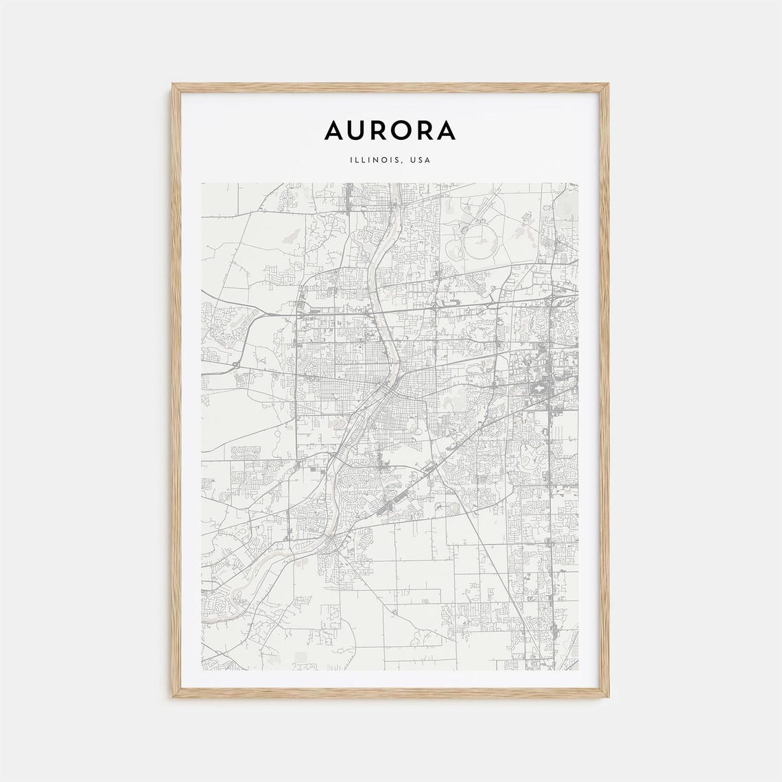 Aurora Illinois Minimalist Detailed City Map Street Grid Poster