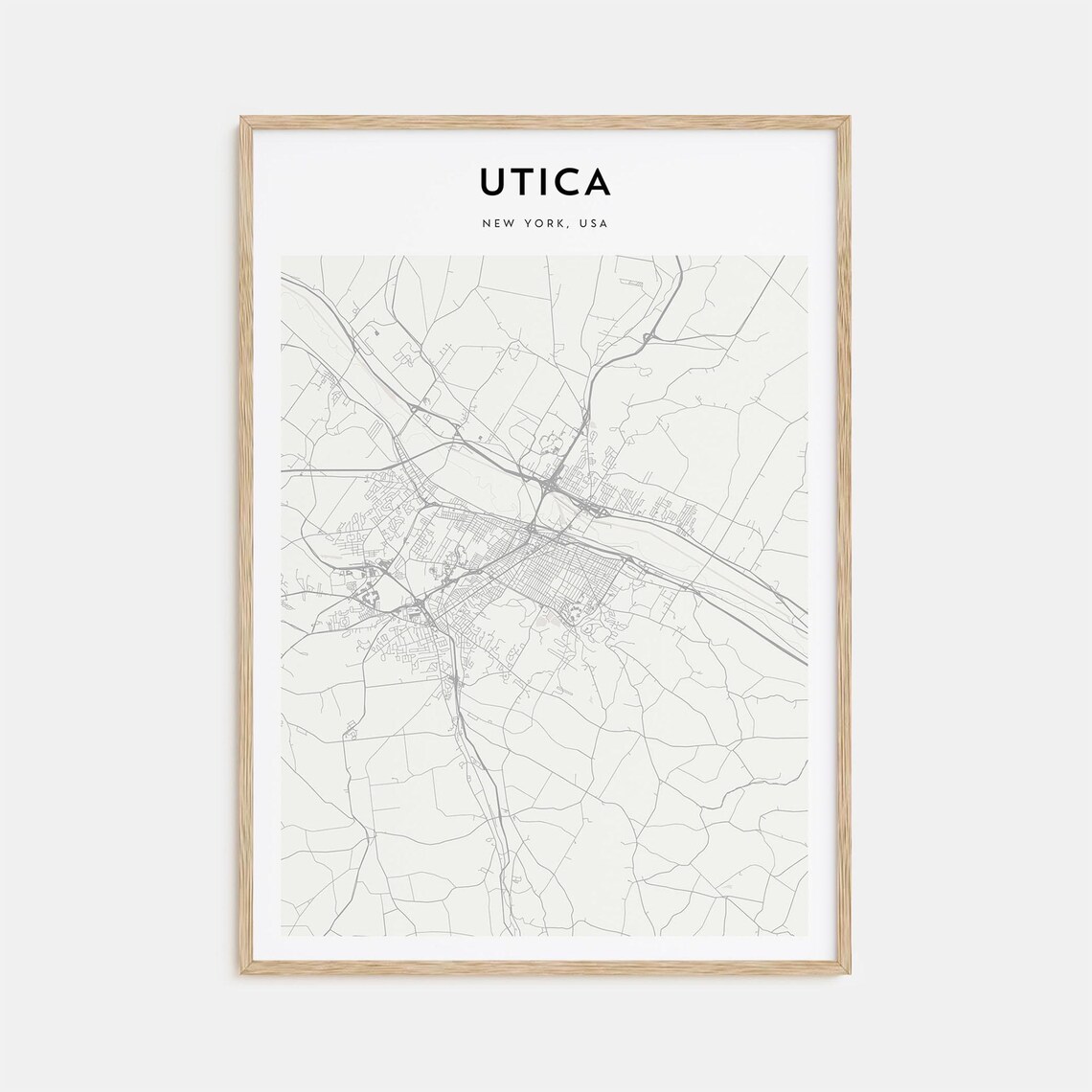 Utica New York USA Minimal Cream City Map Travel Decor Poster
