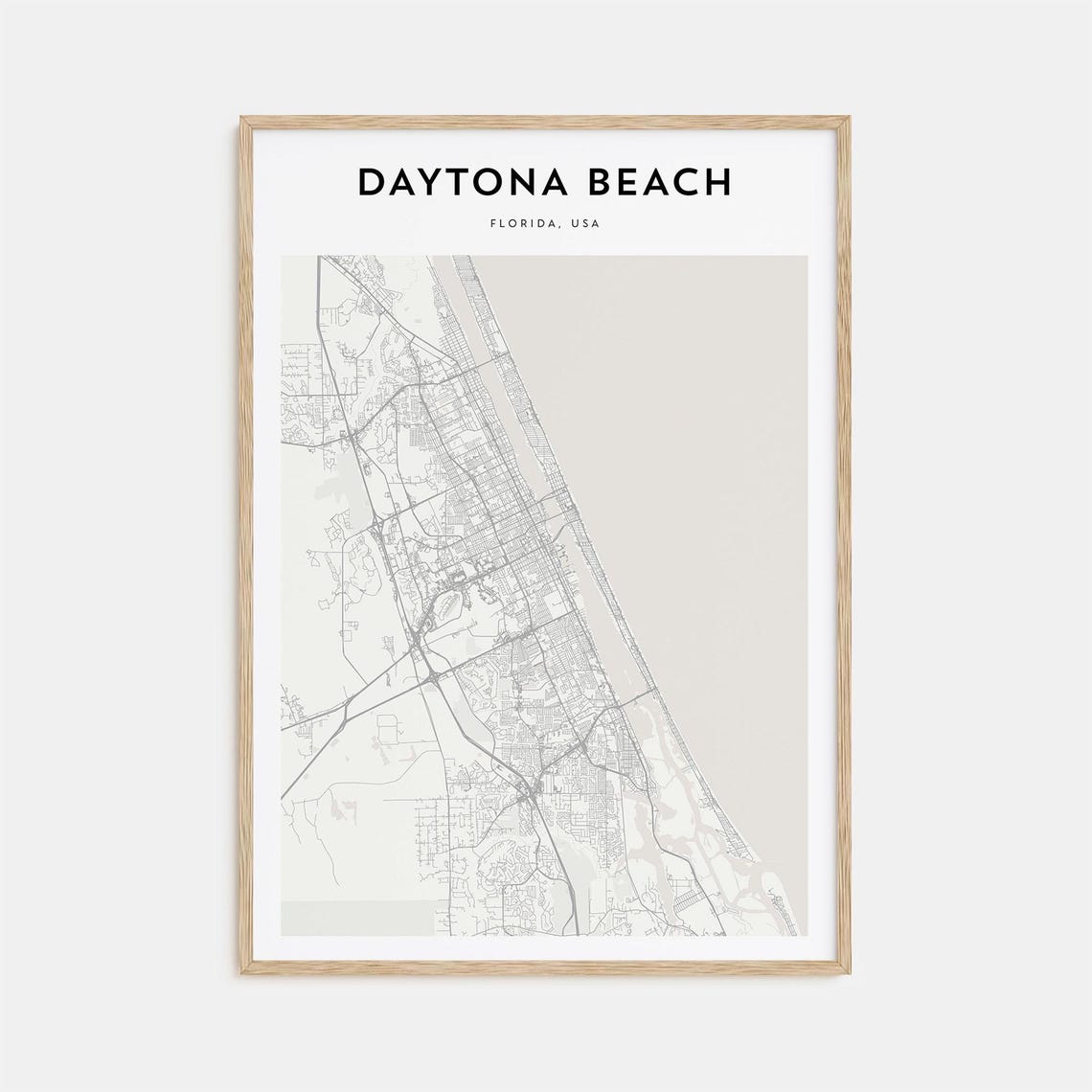Daytona Beach Florida Modern Minimalist City Street Map Travel Poster
