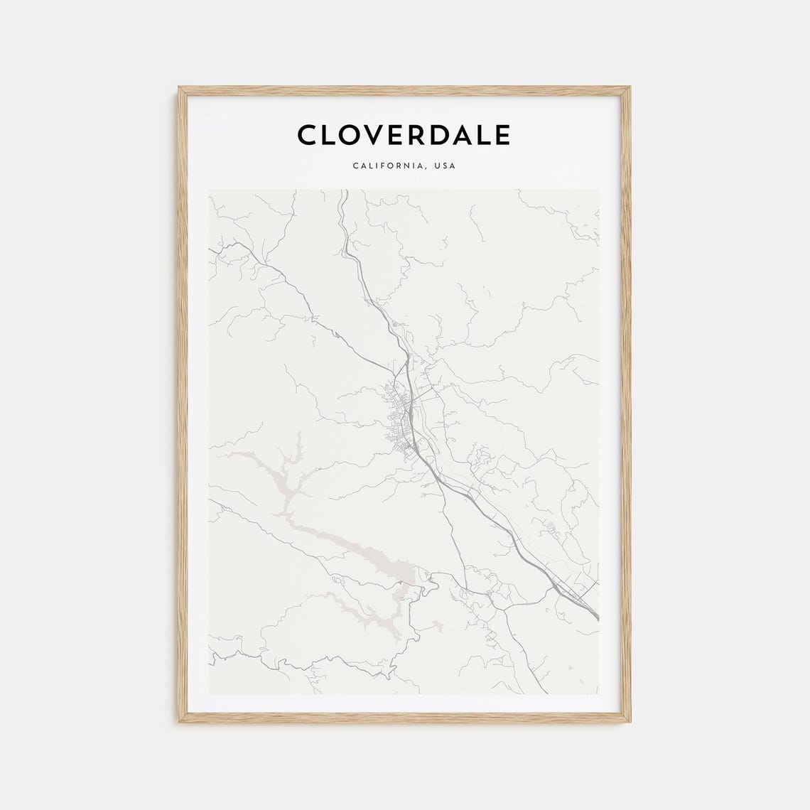 Cloverdale California USA Minimalist Black White City Map Poster