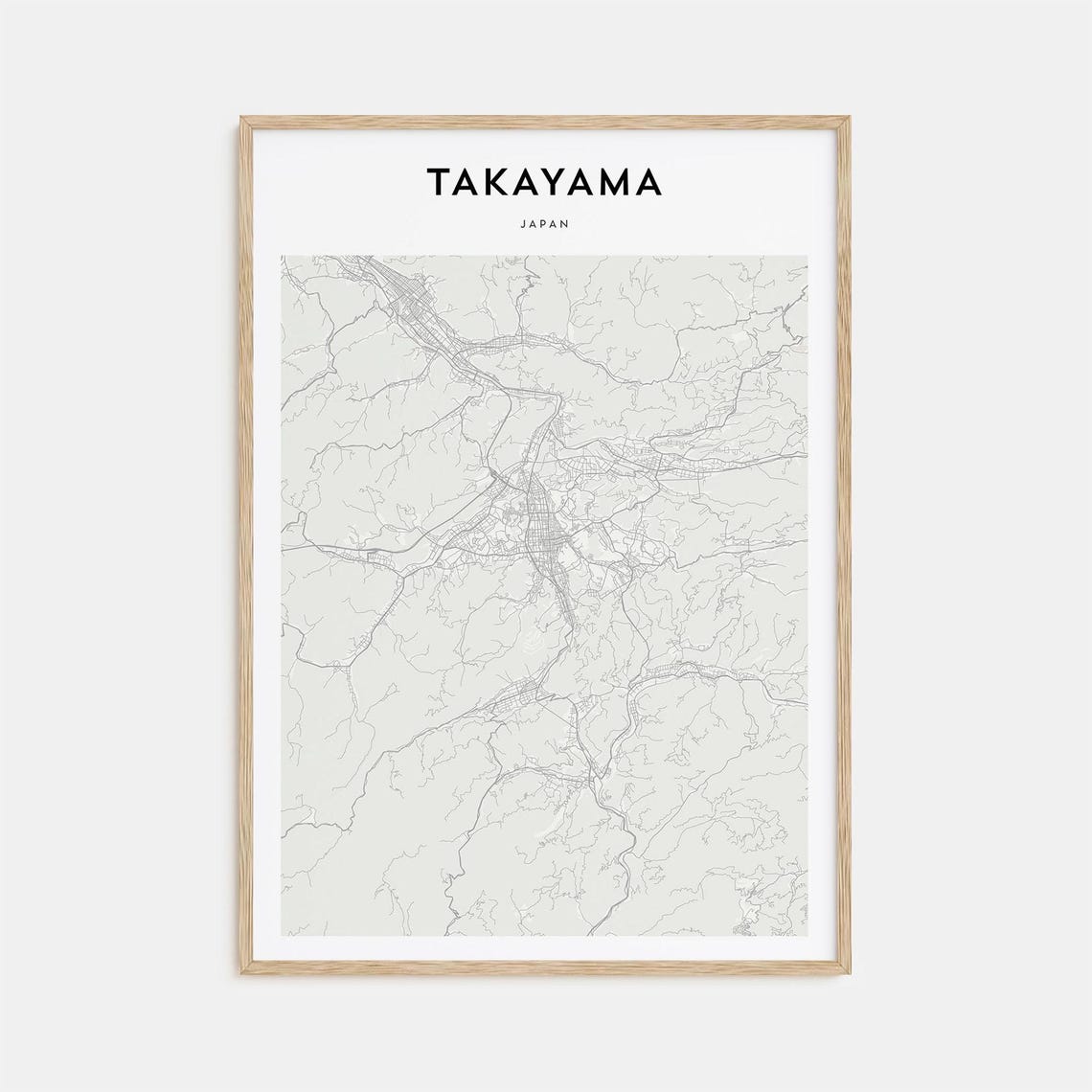 Takayama Japan Minimalist Black White City Map Fine Art Print