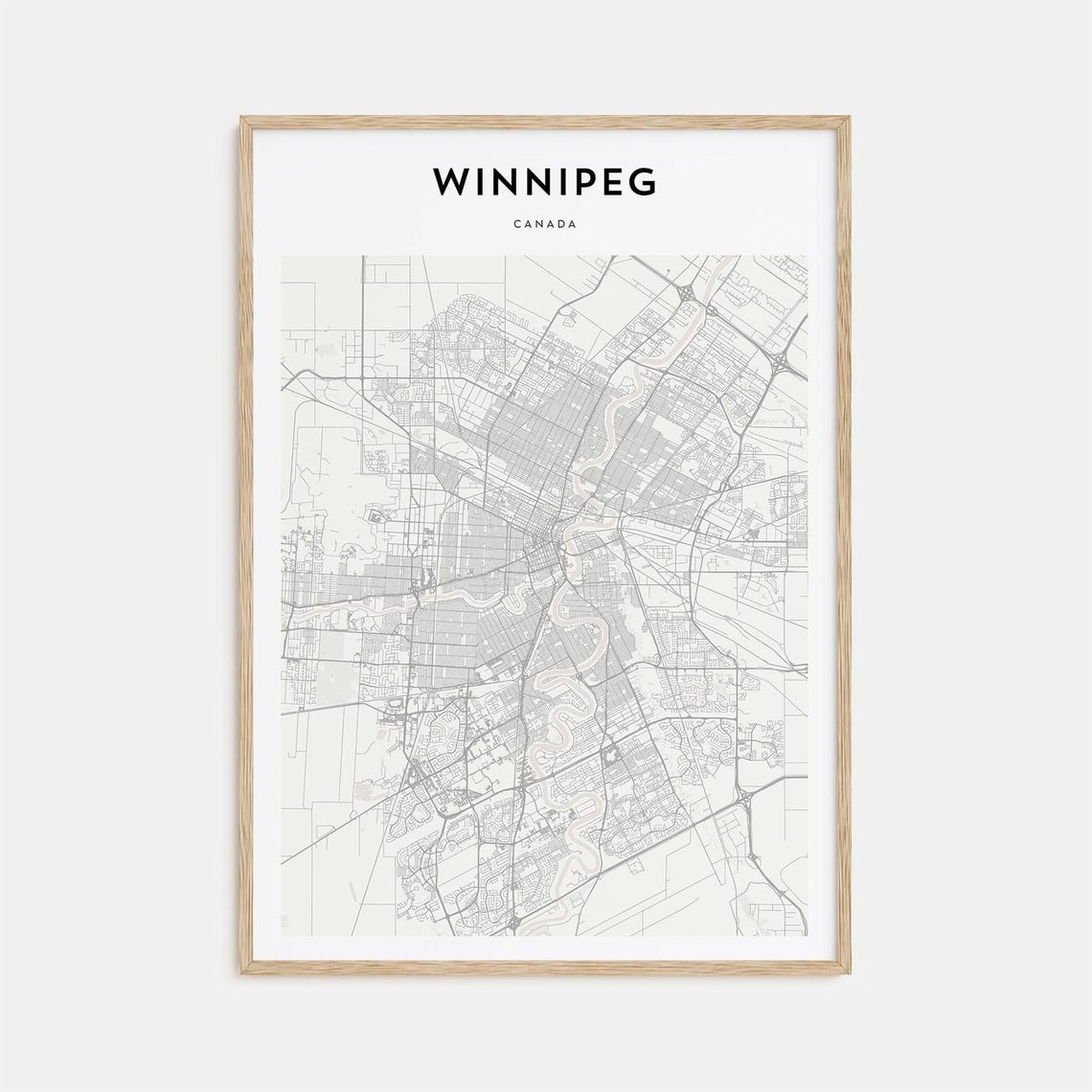 Winnipeg Canada Personalized Minimalist Gray City Street Map Poster