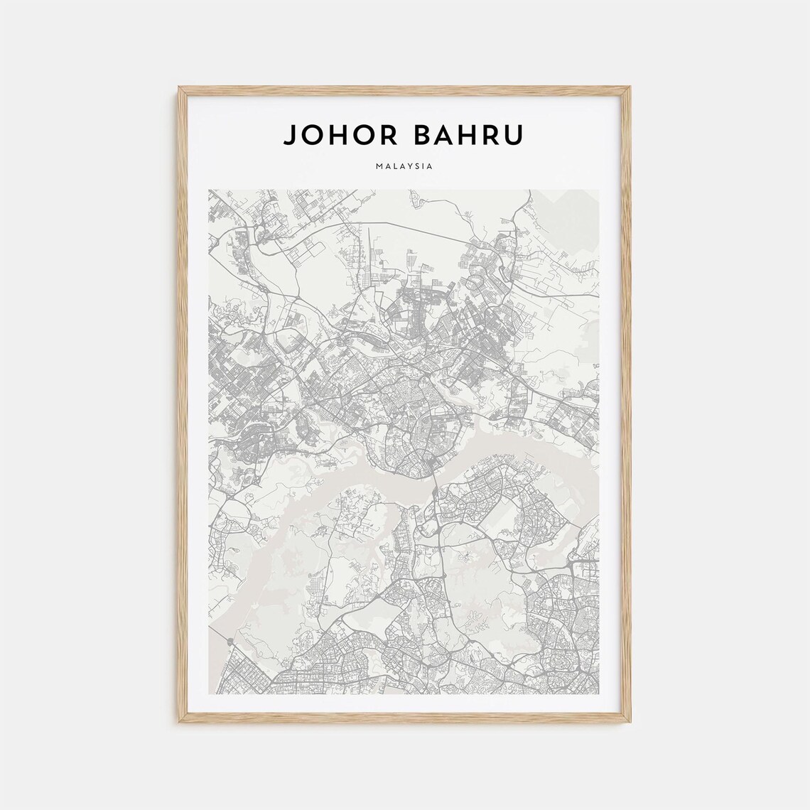 Johor Bahru Malaysia Minimalist City Street Line Art Map Poster
