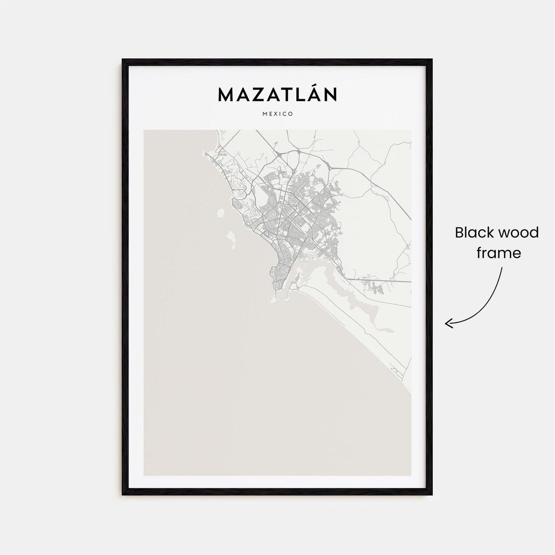 Mazatlan Mexico Minimalist Coastal Street Map Beige Travel Poster - Image 3
