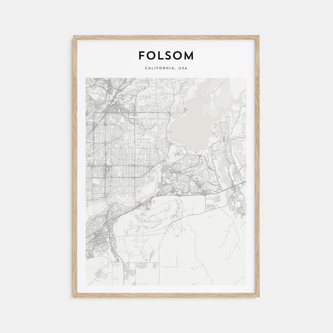 Folsom California USA Minimalist Beige City Map Wall Decor Poster
