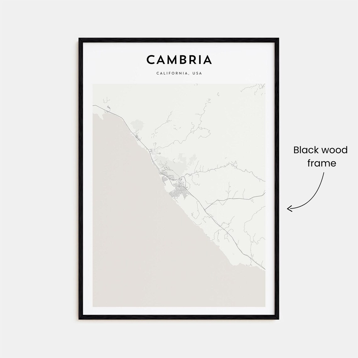 Cambria California Minimalist Coastal Street Map Modern Wall Art - Image 3