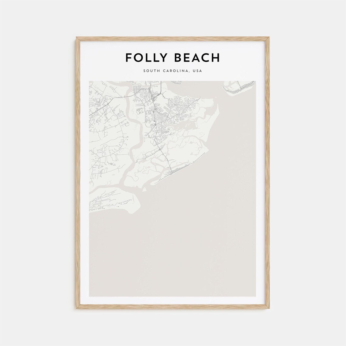 Folly Beach South Carolina USA Minimalist Beige Coastal Map Poster