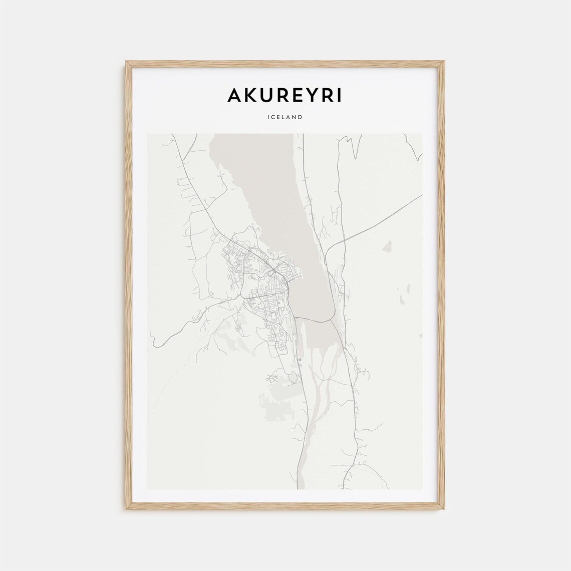 Akureyri Iceland Minimalist Fjordside City Street Map Travel Poster